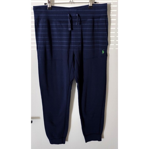 Polo Ralph Lauren Pants Mens Medium Blue Jogger Drawstring Pockets Green Pony - Picture 1 of 6